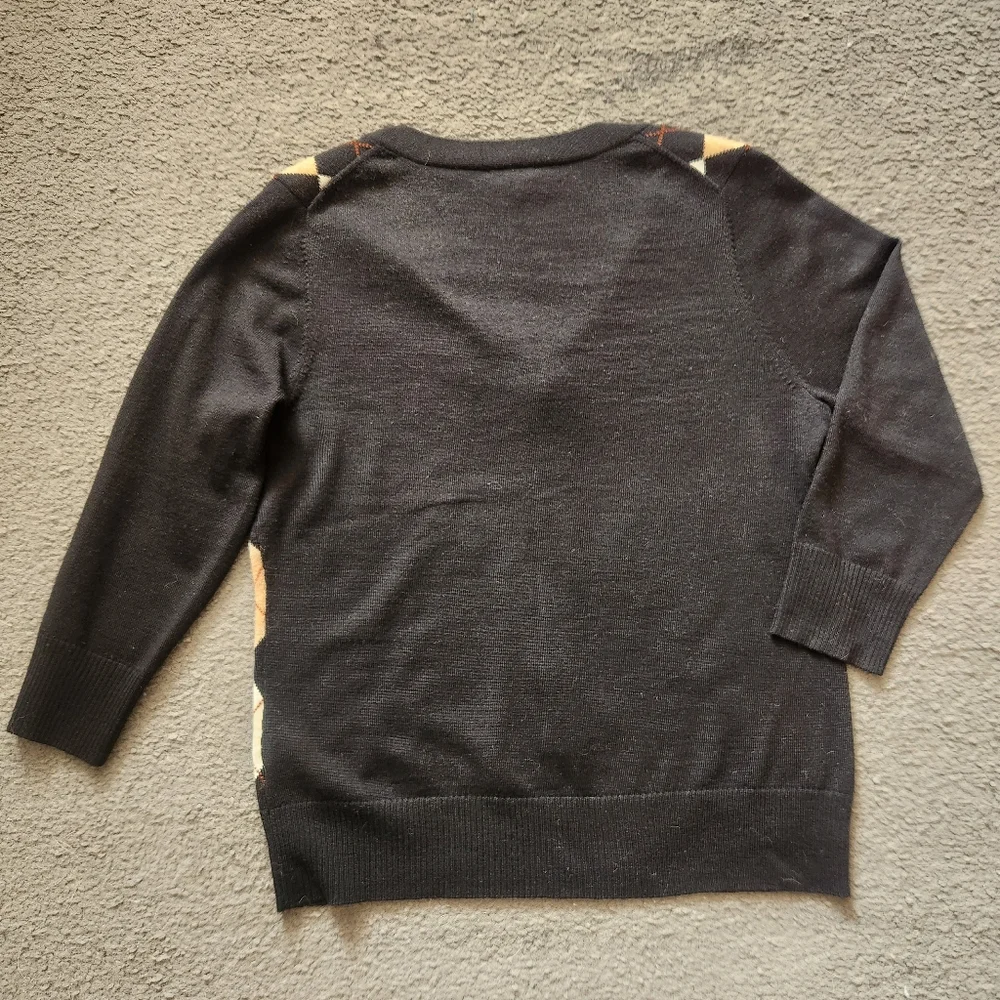 TALBOTS Women's Cardigan Large Black Argyle Preppy Academic Merino Wool Sweater - Picture 5 of 8